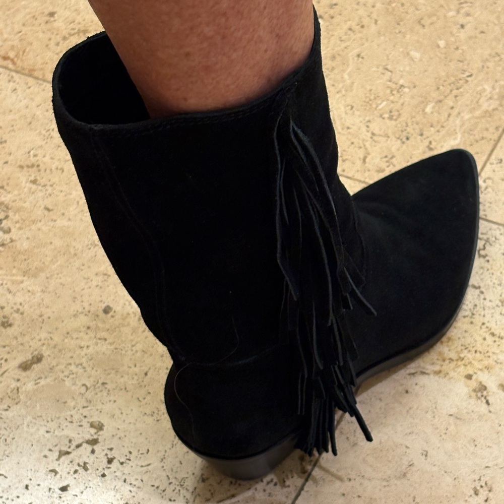 Rebecca Minkoff black suede side fringe boot